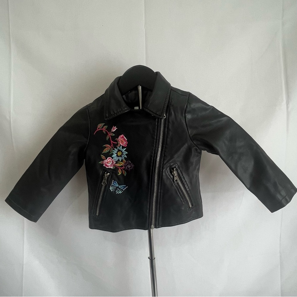 C&C California Black Floral Embroidered Biker Jacket